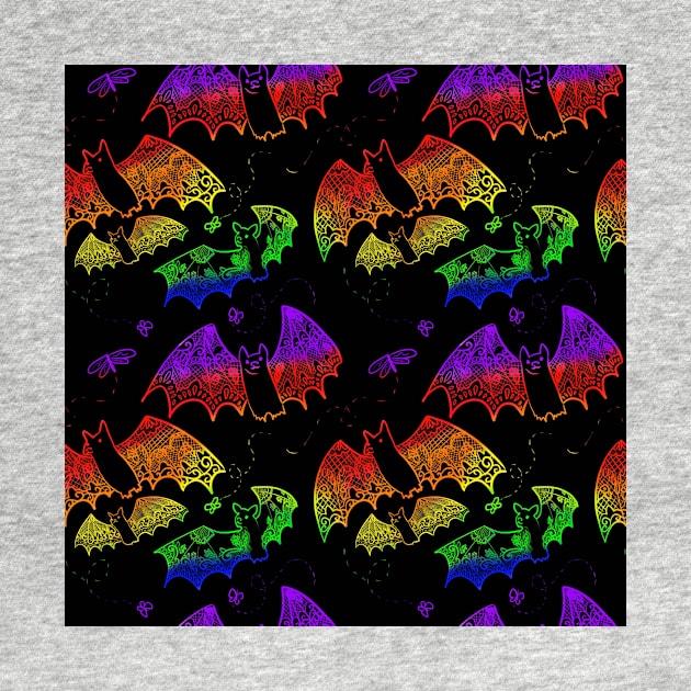 Rainbow Lace Bats on Black by JamieWetzel